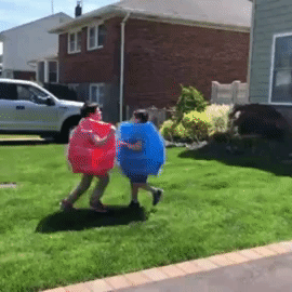 A video from the reviewer showing their kids wearing the body bumpers and playing around