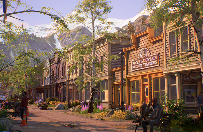 a screenshot from the game depicting a sunlit, picturesque town