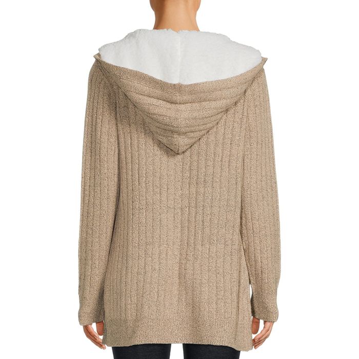 Image of model wearing a beige cardigan