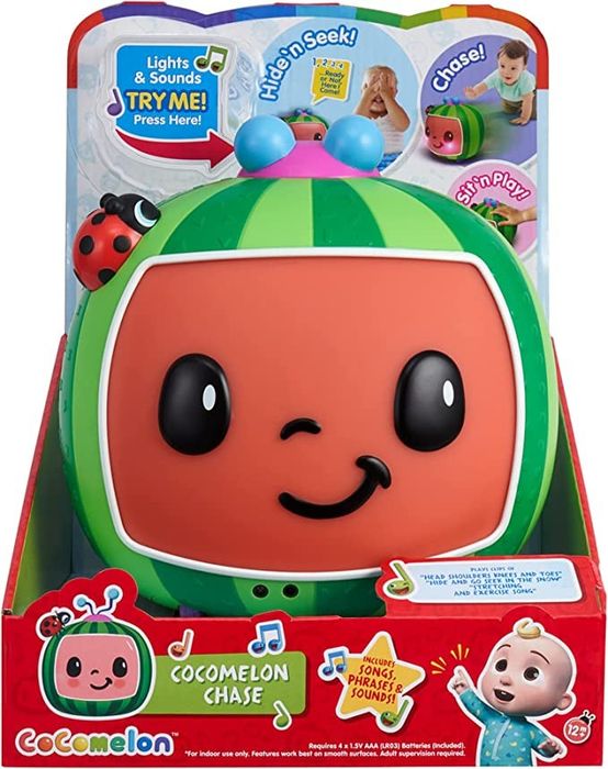 A close-up of the toy still in the box