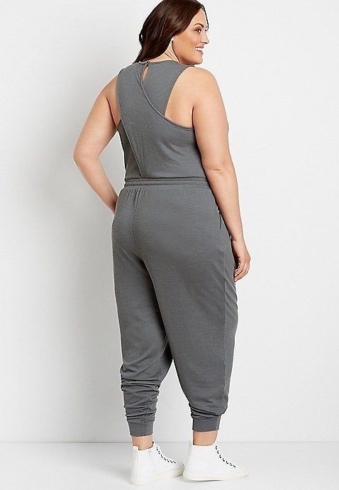back view of the same model in the jumpsuit