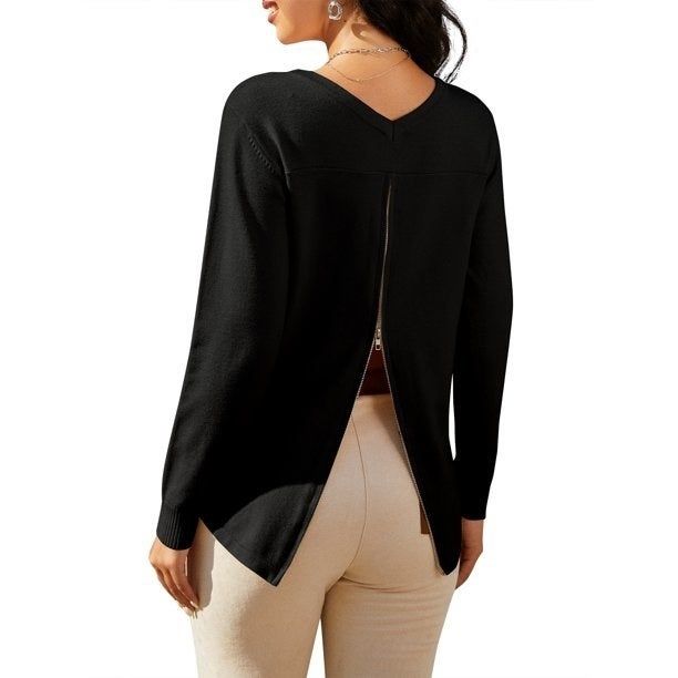 Photo of a model wearing a black sweater