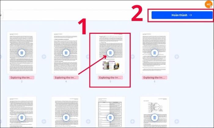Chọn vào biểu tượng thùng rác trên trang PDF mà bạn muốn xóa