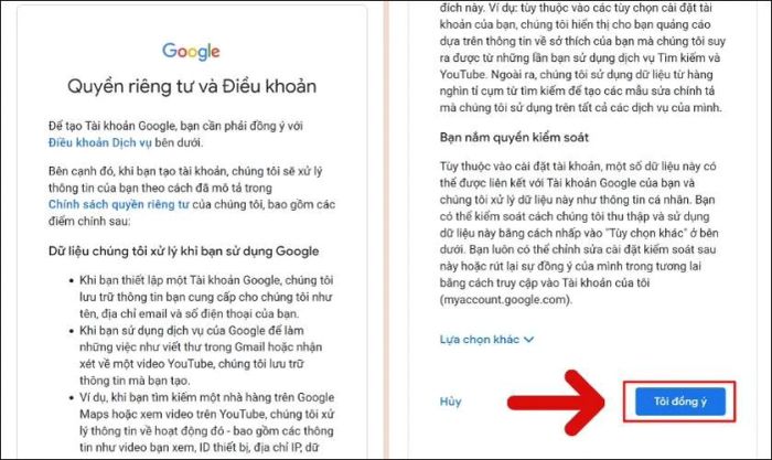 Nhấn vào Tôi đồng ý để hoàn thành