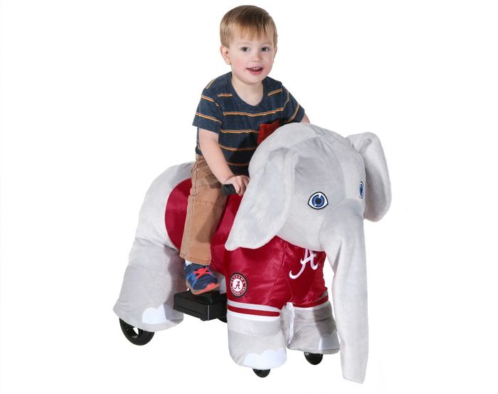 The collegiate-themed plush ride-on toy