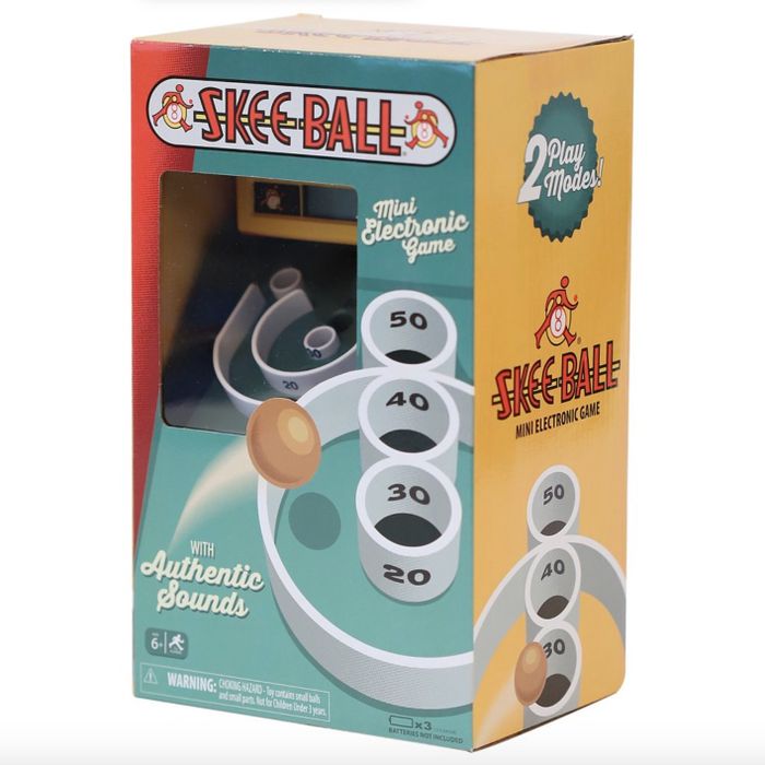 The retro-style skee ball game in a green and yellow package
