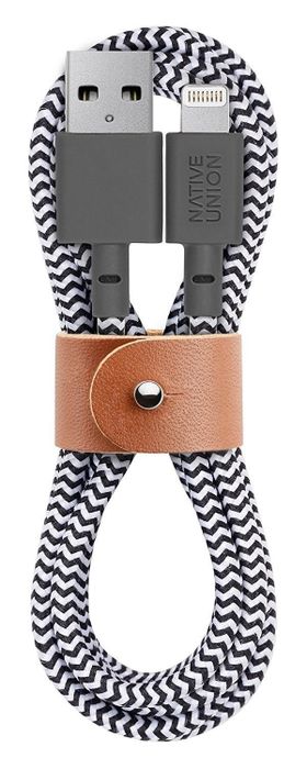 A thick USB charging cable featuring a stylish black and white chevron design, combining functionality and flair.