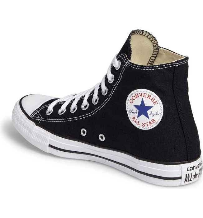 A pair of black Converse sneakers, embodying timeless style and durability.