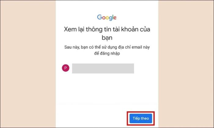 Nhấn Tiếp theo ở dưới cùng màn hình