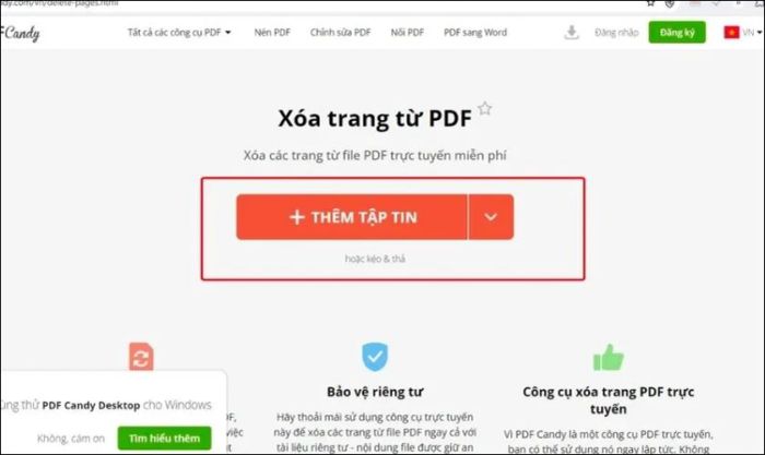 Chọn mục Thêm tập tin để tải tài liệu PDF lên