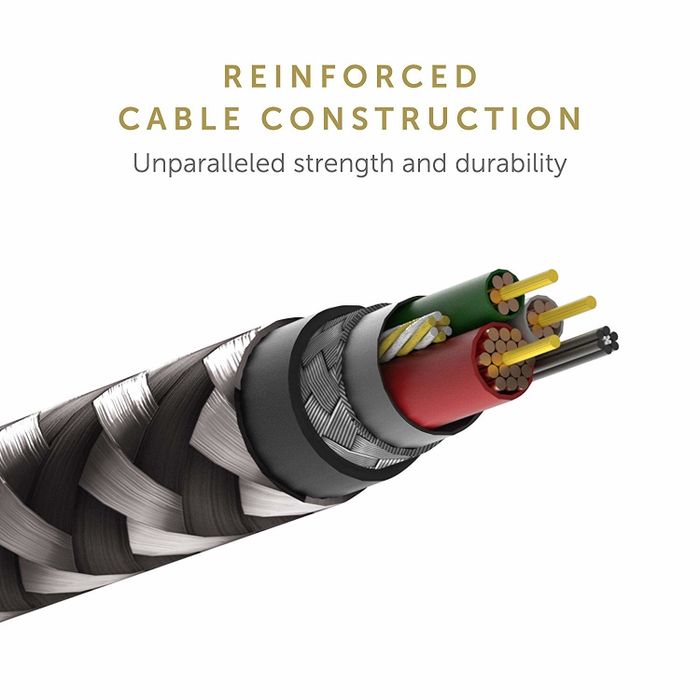 A close-up view of the inside of the charging cable, highlighting its strength and durability.
