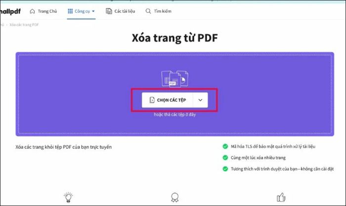 Nhấn vào mục Chọn các tệp để tải tệp PDF lên