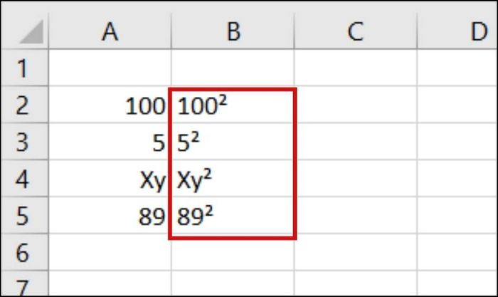 Nhập công thức để tạo số mũ trong Excel