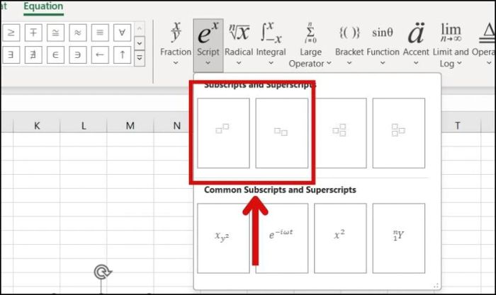 Chọn kiểu số mũ trên hoặc dưới trong Excel
