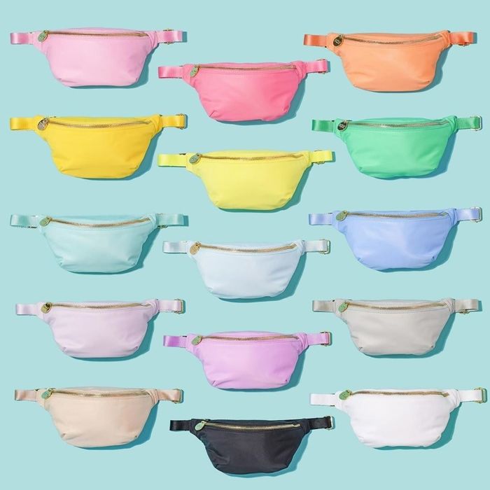 An assortment of pastel-colored fanny packs.