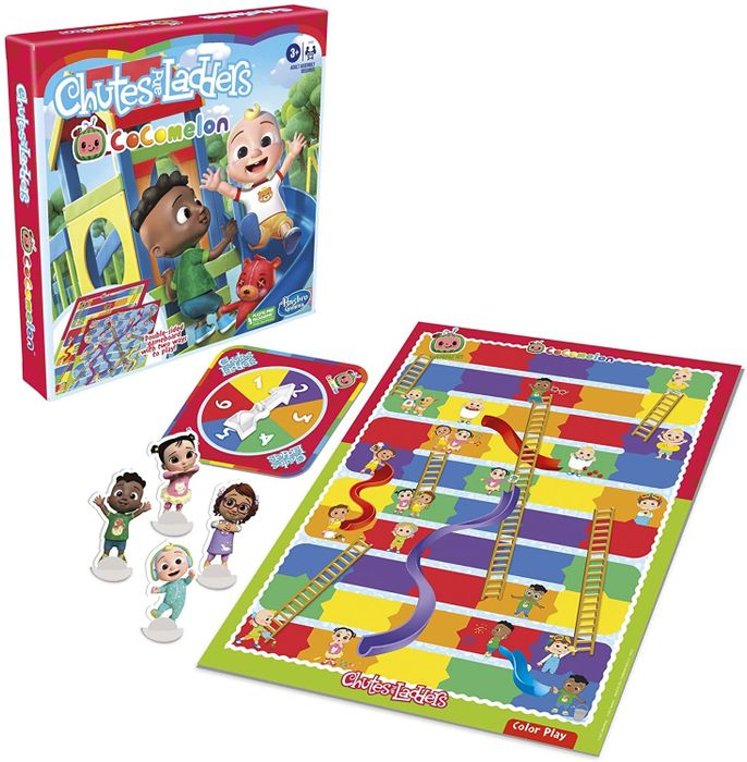 the CoComelon-themed Chutes and Ladders game, full of bright colors and familiar characters
