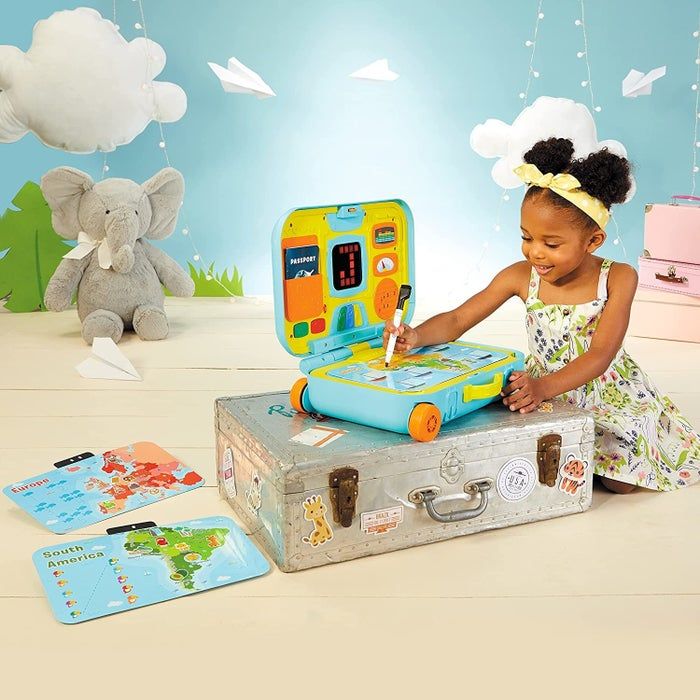 a child exploring with the suitcase