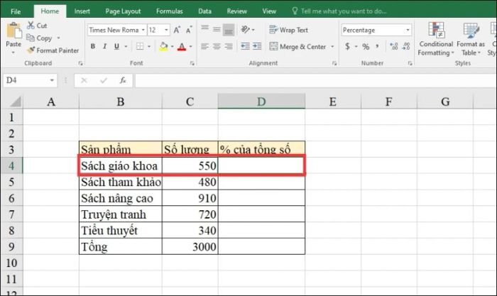 Cách tính tỷ lệ phần trăm của giá trị trong tổng số trong Excel