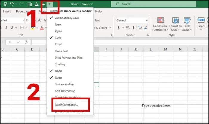 Thêm nút chỉ số mũ vào thanh Quick Access Toolbar