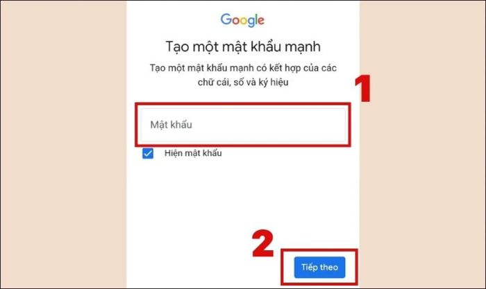 Nhập mật khẩu và chọn Tiếp theo