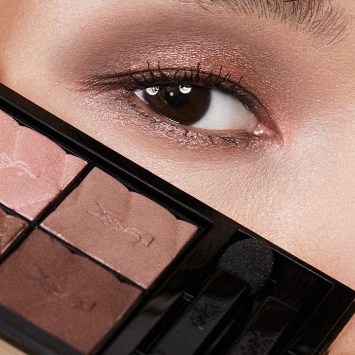 A close-up of an eye showcasing shimmering eyeshadow.