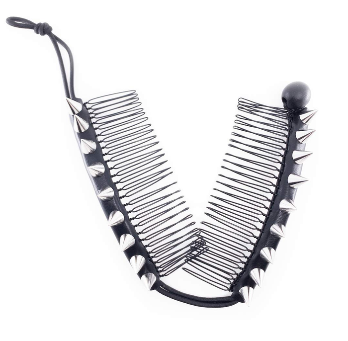 The distinctive spiked banana clip displayed up close