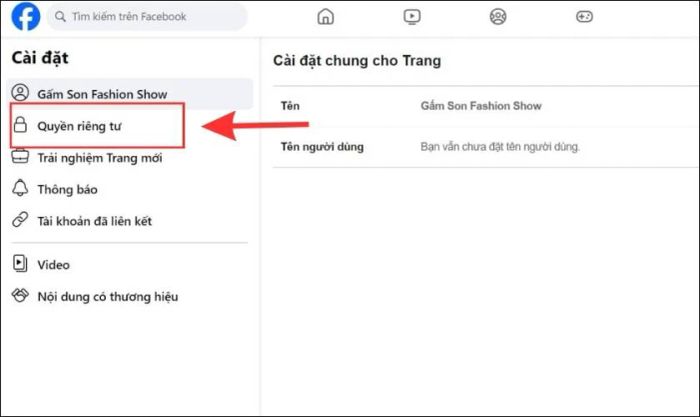 Tìm phần Quyền riêng tư