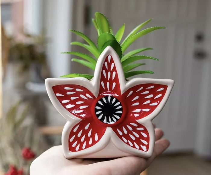 The Demogorgon planter with a faux succulent