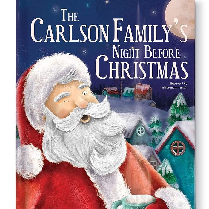 A book cover featuring Santa Claus, with the title 'The Carlson Family's Night Before Christmas'.