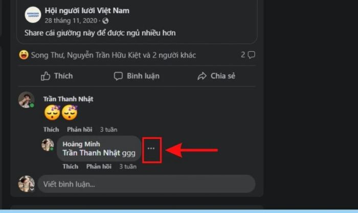 Chọn bình luận của mình và nhấn vào dấu ba chấm ở cạnh