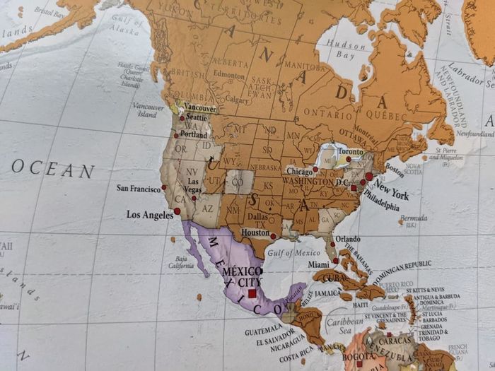 The United States section of a reviewer's scratch-off map
