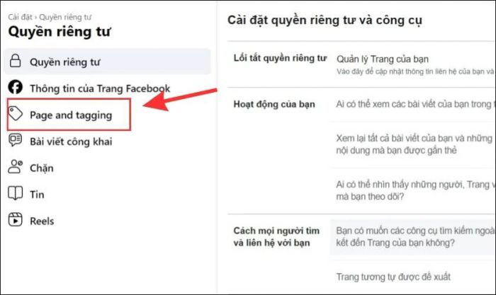 Chọn mục Page & Tagging
