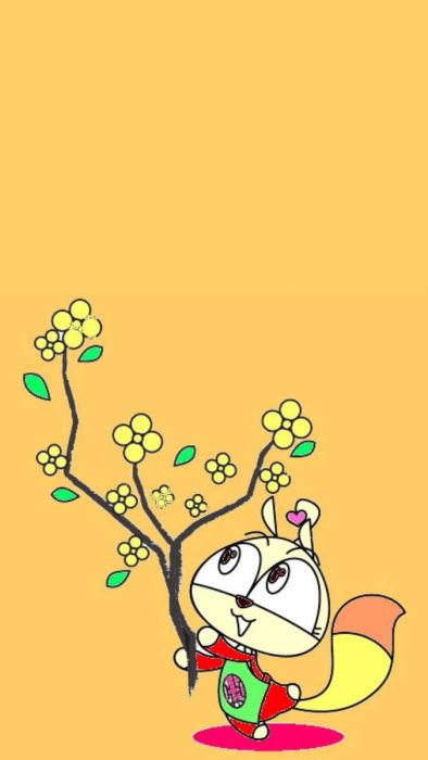 Hình nền hoa mai Tết theo phong cách hoạt hình dễ thương