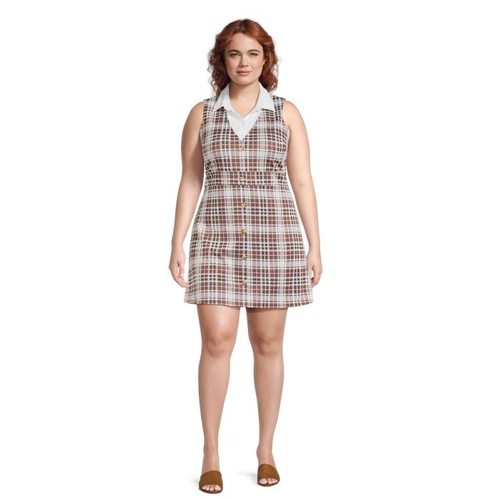 a model wearing the dress in a rich brown shade