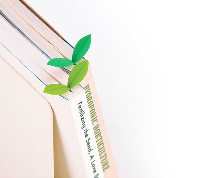 Bookmarks shaped like leaves in shades of light and dark green
