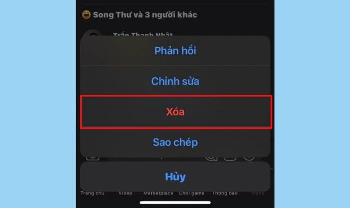 Chọn mục Xóa màu đỏ