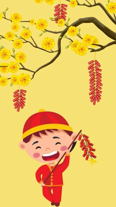 Hình nền hoa mai Tết phong cách hoạt hình mới mẻ