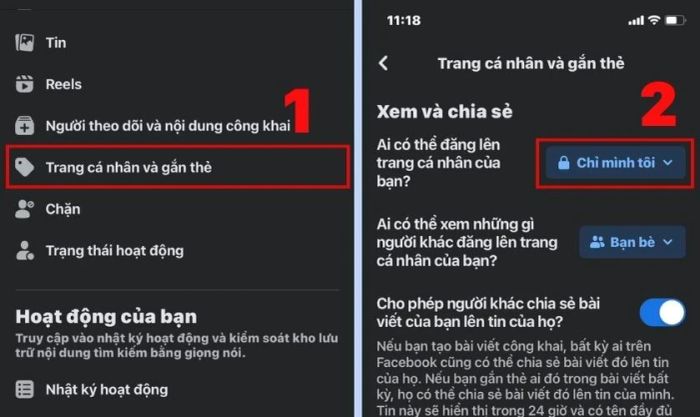 Tìm đến mục Trang cá nhân và gắn thẻ