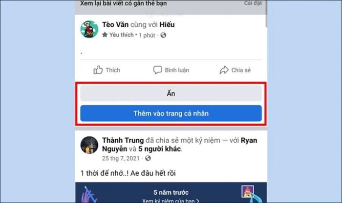 Nhấn vào Ẩn để loại bỏ nó khỏi trang cá nhân của bạn