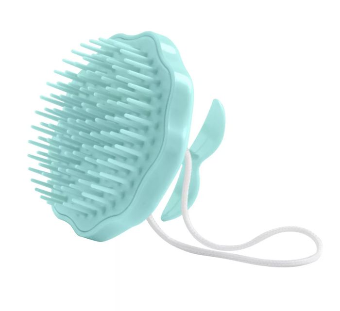 the teal-colored scrubber