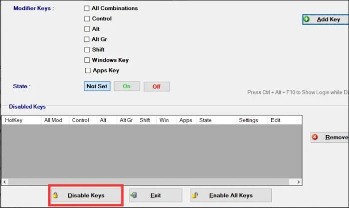 Chọn Enable All Keys để mở khóa bàn phím