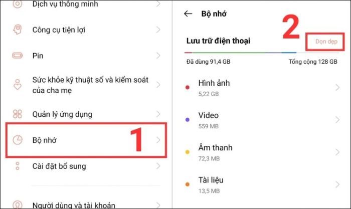 Giải phóng dung lượng cho điện thoại OPPO bằng cách dọn dẹp bộ nhớ