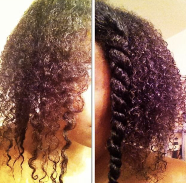 Reviewer sharing before and after photos of their natural hair after using the miracle hair mask.