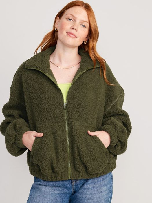 a model showcasing the green jacket
