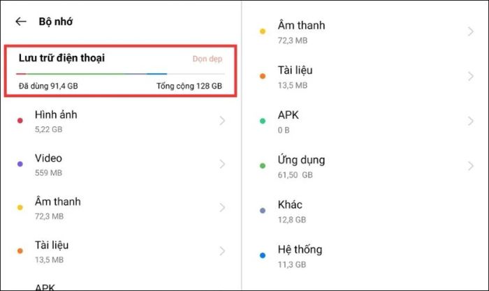 Cách kiểm tra bộ nhớ trên điện thoại OPPO