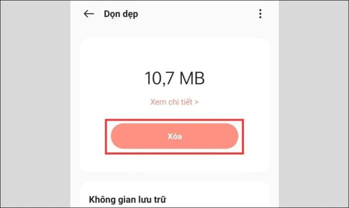 Vào mục Bộ nhớ và chọn mục Dọn dẹp
