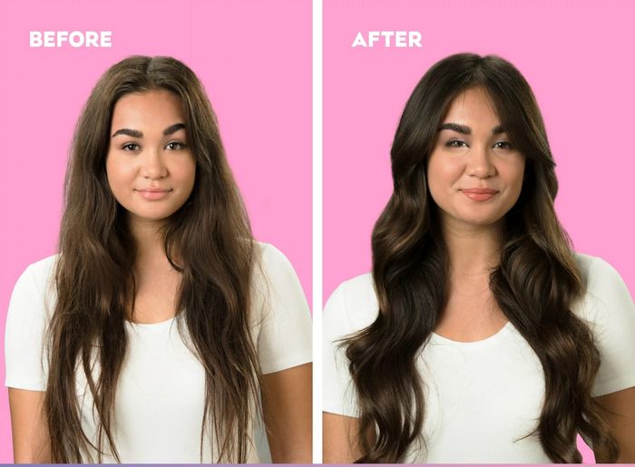 A model's before and after using the product