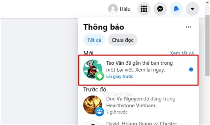 Nhấn vào dòng thông báo