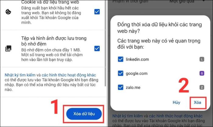Nhấn vào Xóa dữ liệu