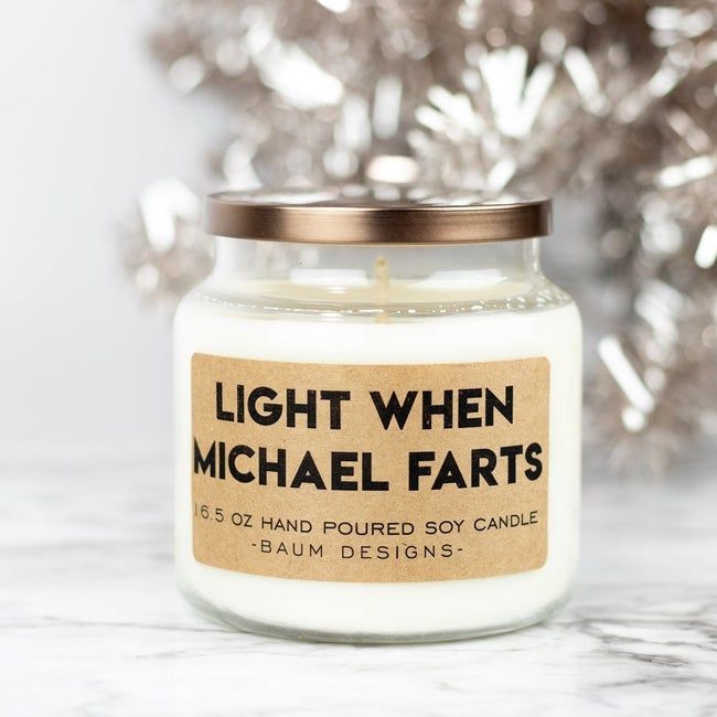 A candle with a funny label that captures your inside jokes